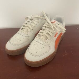 Puma Cream and Orange Retro Sneakers